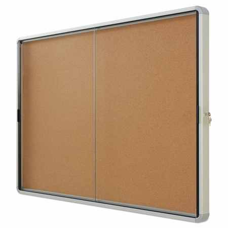 Quartet Enclosed Indoor Cork Bulletin Board w/Sliding Glass Doors, 56 x 39, Silver Frame EISC3956